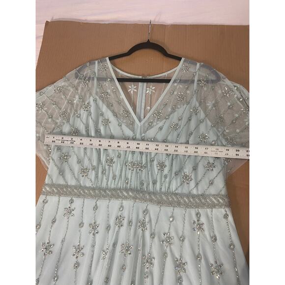 NWT MAC DUGGAL DRESS 14 BLUE V NECK EMBELLISHED FLUTTER SLEEVE A LINE GOWN 9223 - Picture 6 of 15